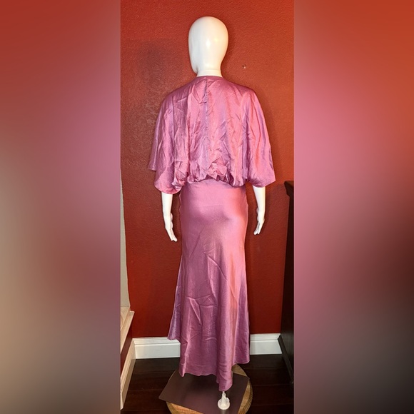 AIIFOS Isabelle Pink Crinkled Silk Satin Maxi Dress. Size XS - Picture 6 of 15